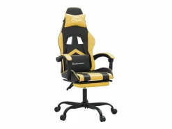 Clicnbuy Silla gaming giratoria reposapiés cuero sintético negro Dorado Best