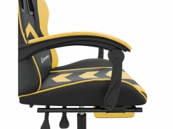 Clicnbuy Silla gaming giratoria reposapiés cuero sintético negro Dorado Best