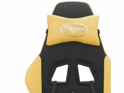 Clicnbuy Silla gaming giratoria reposapiés cuero sintético negro Dorado Best