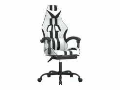 Clicnbuy Silla Gaming|Silla gaming giratoria reposapiés cuero sintético blanco