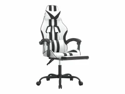 Clicnbuy Silla Gaming|Silla gaming giratoria reposapiés cuero sintético blanco