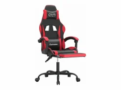 Clicnbuy Silla gaming giratoria y reposapiés cuero sintético negro Rojo Best