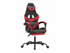 Clicnbuy Silla gaming giratoria y reposapiés cuero sintético negro Rojo Outlet