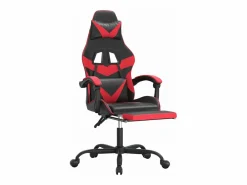Clicnbuy Silla gaming giratoria y reposapiés cuero sintético negro Rojo Outlet
