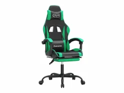 Silla gaming giratoria y reposapiés cuero sintético negro^Clicnbuy Best