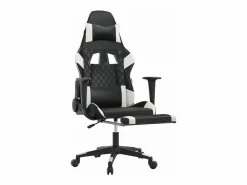 Clicnbuy Silla gaming masaje y reposapiés cuero sintético negro Blanco Discount