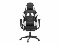 Clicnbuy Silla gaming masaje y reposapiés cuero sintético negro Blanco Discount