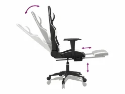 Clicnbuy Silla gaming masaje y reposapiés cuero sintético negro Blanco Discount
