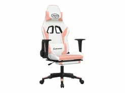 Clicnbuy Silla Gaming|Silla gaming masaje y reposapiés cuero sintético blanco y