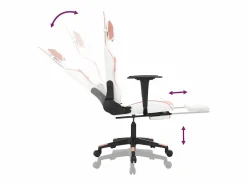 Clicnbuy Silla Gaming|Silla gaming masaje y reposapiés cuero sintético blanco y