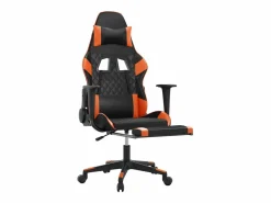 Clicnbuy Silla gaming masaje y reposapiés cuero sintético negro Naranja Discount