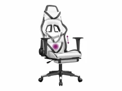 Silla gaming masaje y reposapiés cuero sintético blanco^Clicnbuy Clearance