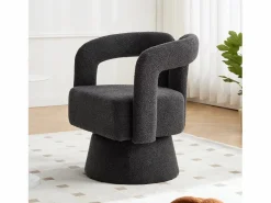 Silla giratoria 360°, sillón giratorio en tejido bouclé, sillón lounge con reposabrazos, sillón relax de respaldo alto con apoyabrazos Gris antracita Outlet