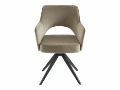 Vente-unique Silla giratoria con reposabrazos de terciopelo y metal negro - - KONYA Beige Outlet