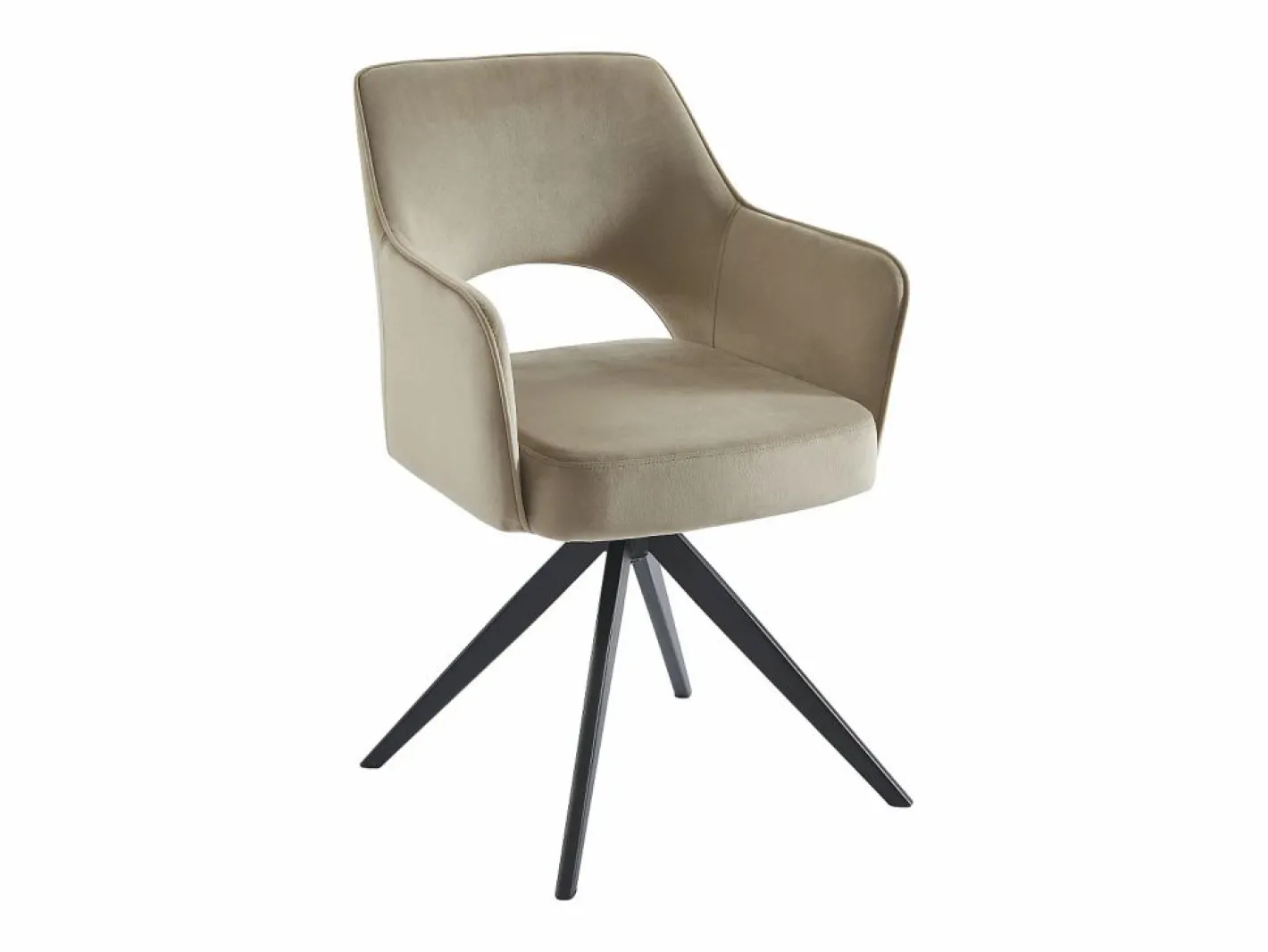 Vente-unique Silla giratoria con reposabrazos de terciopelo y metal negro - - KONYA Beige Outlet