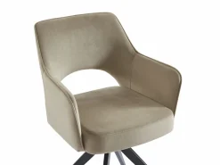 Vente-unique Silla giratoria con reposabrazos de terciopelo y metal negro - - KONYA Beige Outlet