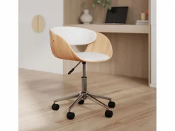 Silla giratoria de madera y PU con ruedas - Adelmar^Rendez-Vous Déco