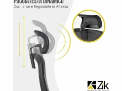 Silla giratoria de oficina ergonómica con reposabrazos, reposacabezas y soporte lumbar, ajustable, silla de escritorio de tela, - ZIK Negro Sale
