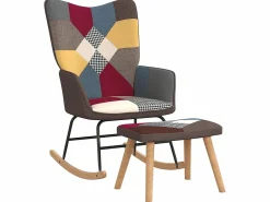 Sillón Balancín|Silla mecedora con reposapiés tela patchwork ES47054