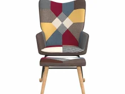 Sillón Balancín|Silla mecedora con reposapiés tela patchwork ES47054