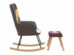 Sillón Balancín|Silla mecedora con reposapiés tela patchwork ES47054