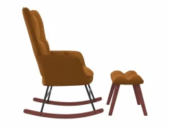 Sillón Balancín|Silla mecedora con reposapiés terciopelo marrón ES43614