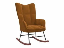 Sillón Balancín|Silla mecedora con reposapiés terciopelo marrón ES43614