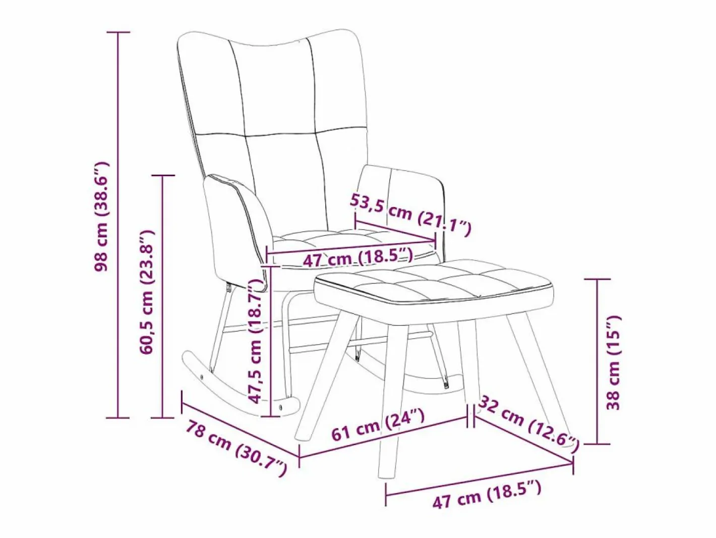 vidaxl Sillón Balancín|Silla mecedora con reposapiés terciopelo oscuro