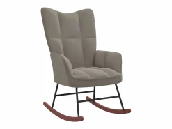 Silla mecedora con reposapiés terciopelo claro ES37237 Gris Online