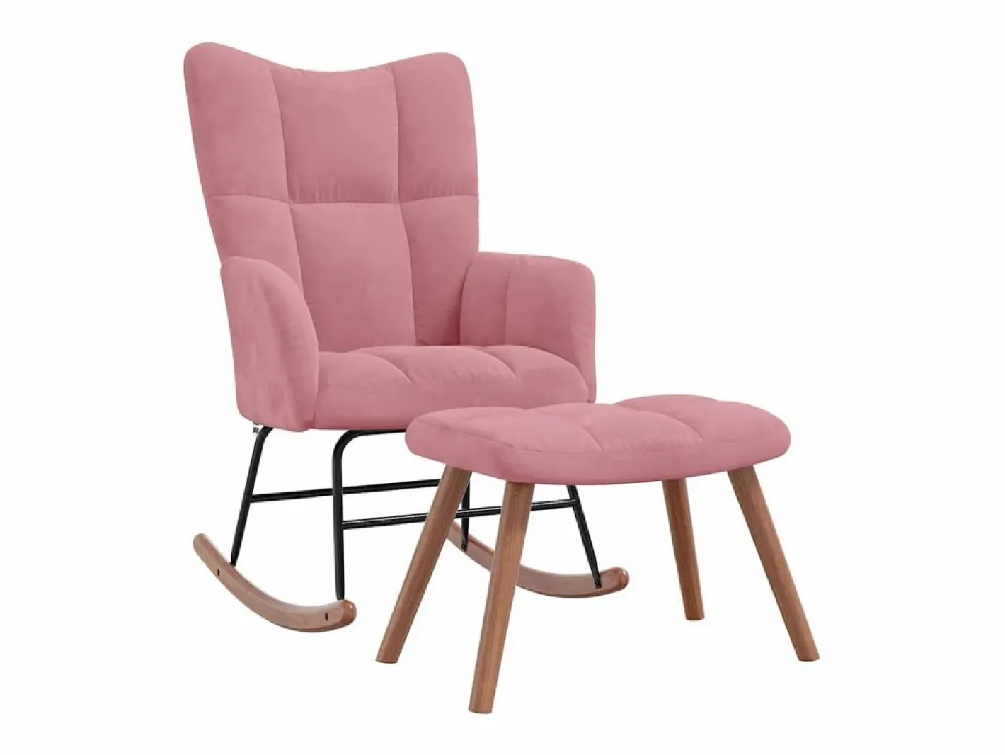 vidaxl Silla mecedora con reposapiés terciopelo Rosa New