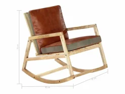 vidaxl Silla mecedora de cuero auténtico y madera mango maciza marrón Marru00f3n Sale