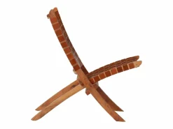 vidaxl Silla plegable con rayas cruzadas cuero auténtico marrón Marru00f3n Best