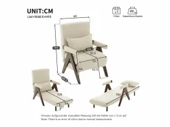 Sillón 3 en 1 con función cama, convertible, tejido de lino (64x68,5x93 cm)^ Best