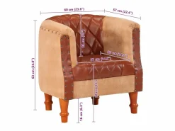 Sillón Estilo Cabriolet|Sillón | Silla de cuero auténtico y madera maciza de mango marrón SHL6869