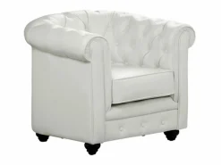 Vente-unique Sillón acolchado CHESTERFIELD - Piel sintética - Blanco New