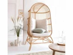 Made In Meubles Sillón alto de ratán Malia con almacenamiento integrado Marru00f3n Clearance