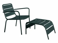 MYLIA Sillón bajo apilable de jardín + reposapiés - metal - Verde abeto - MIRMANDE de Verde pino Online