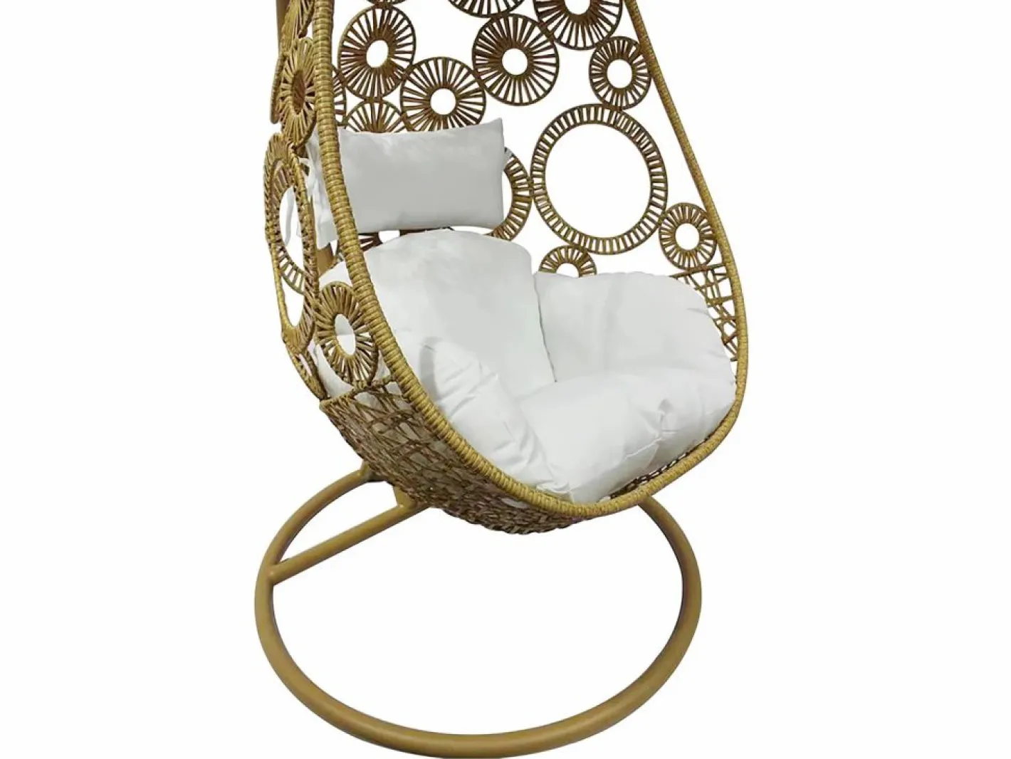 MYLIA Sillón balancín MAKAHA resina trenzada beige cojín blanco Beige / Color natural claro