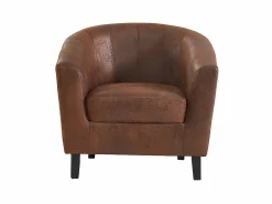 Vente-unique Sillón Estilo Cabriolet|Sillón cabriolet de microfibra envejecida marrón CRISTOBAL II