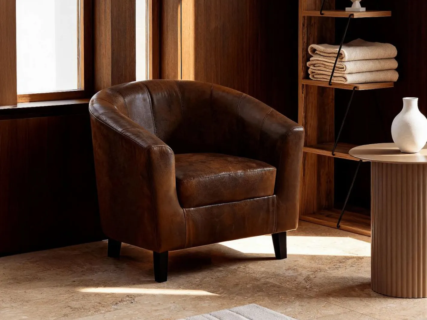 Vente-unique Sillón Estilo Cabriolet|Sillón cabriolet de microfibra envejecida marrón CRISTOBAL II
