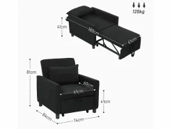 Sillón cama 3 en 1 con función reclinable, tela, (84x74x81 cm) Negro Clearance