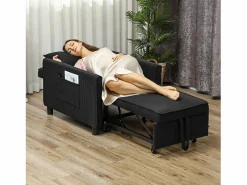 Sillón cama 3 en 1 con función reclinable, tela, (84x74x81 cm) Negro Clearance