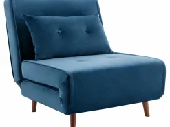 Sillón cama de terciopelo azul noche de estilo joven URIBIA.^Vente-unique Outlet