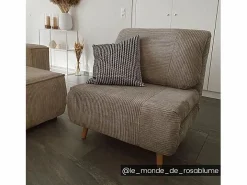 Vente-unique Sillón cama de terciopelo de canalé PALULA Gris claro Online