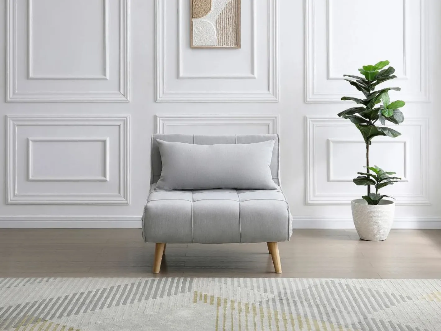 Vente-unique Sillón cama en tela y patas de madera CHILA Gris claro New