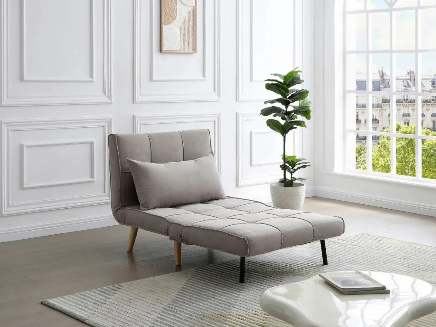 Vente-unique Sillón Escandinavo|Sillón Cama|Sillón cama en tela y patas de madera CHILA