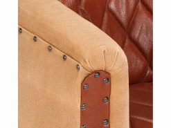 Sillón cúbico de cuero auténtico y madera maciza mango marrón^Clicnbuy Sale