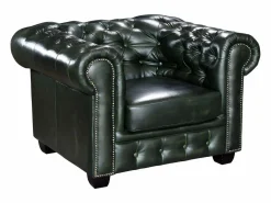 LINEA SOFA Sillón chesterfield 100% piel en color verde BRENTON Verde pino New