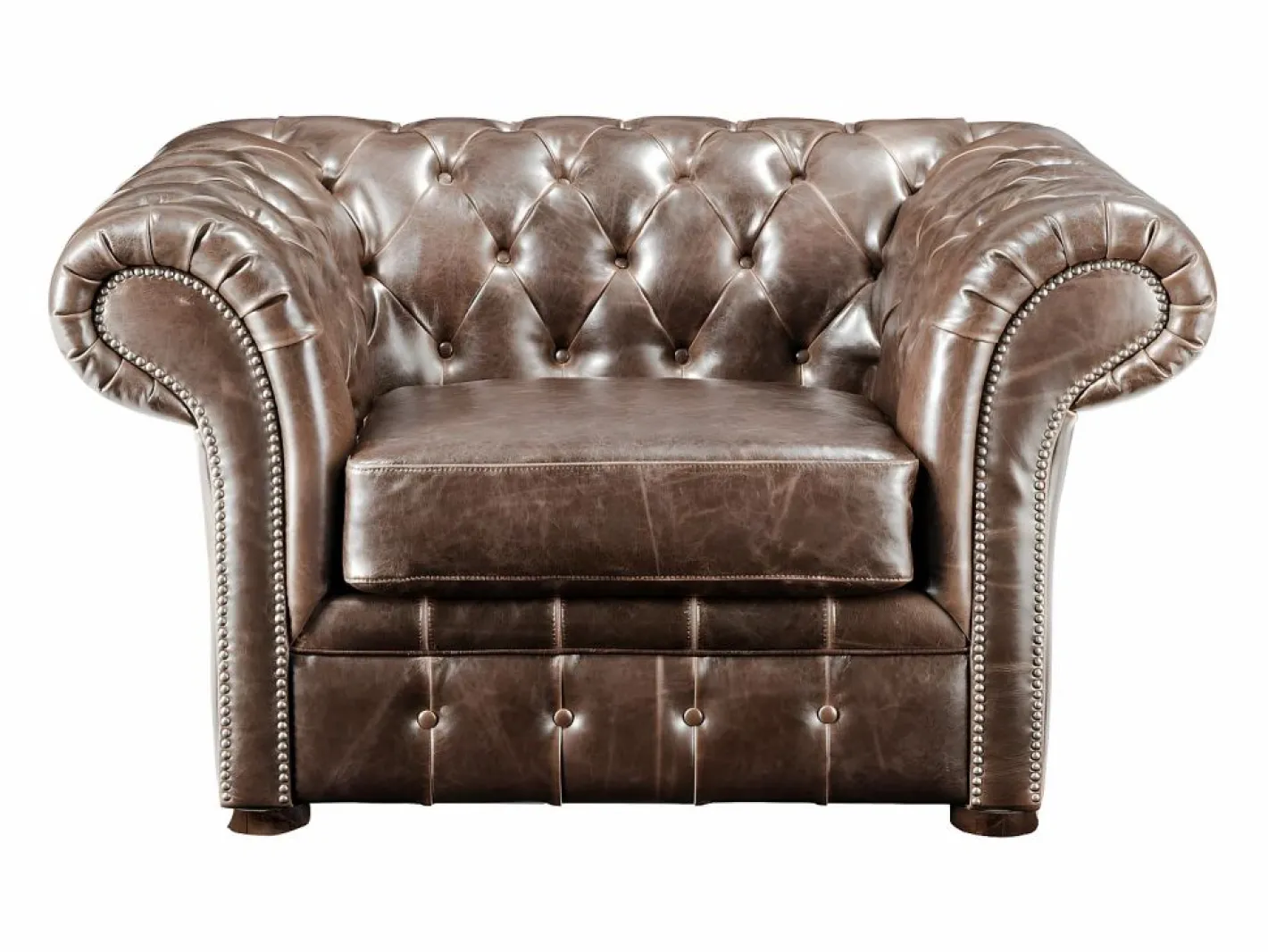 Vente-unique Sillón chesterfield de piel envejecida marrón CLOTAIRE Marru00f3n chocolate Best