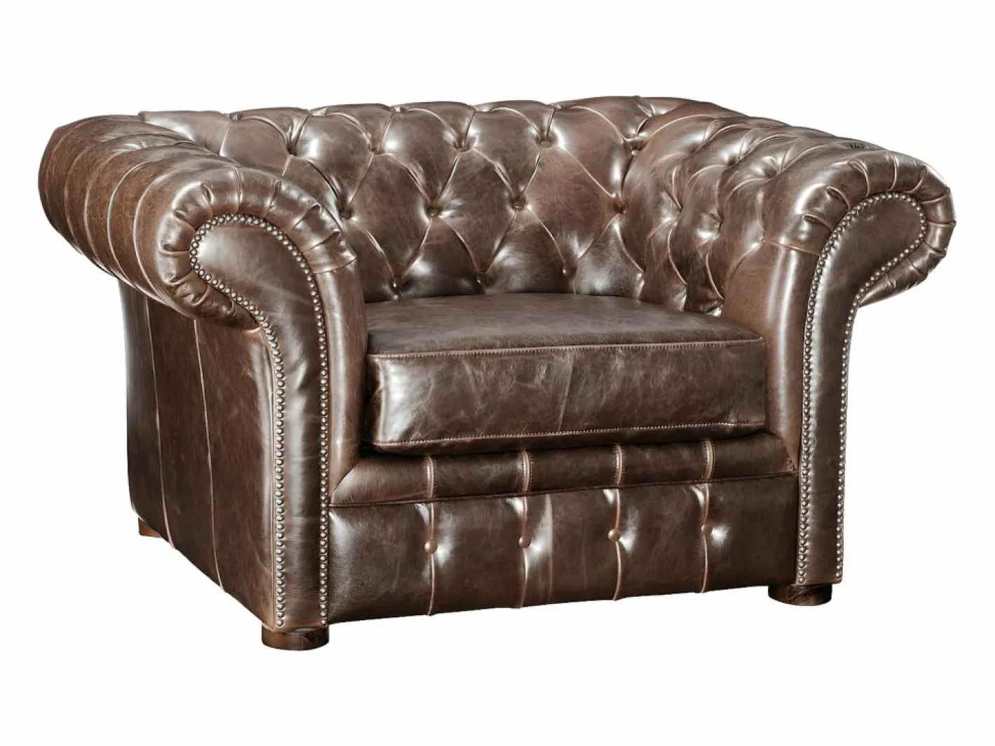 Vente-unique Sillón chesterfield de piel envejecida marrón CLOTAIRE Marru00f3n chocolate Best